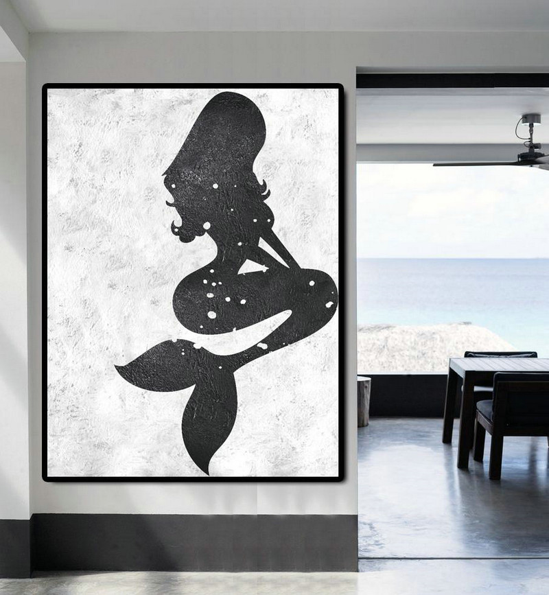 Large Abstract Art,Black And White Minimal Painting On Canvas - Large Contemporary Painting